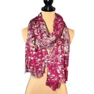 Abstract Print Scarf Pashmina  Wrap Shawl Pink White Fringe Contemporary